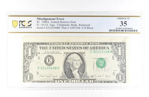 1988 A $1 Richmond VA FRN Misalignment Error Fr#1915-E Choice VF 35 PCGS *5805