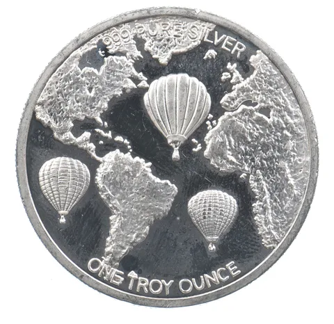 VINTAGE Art Bar/Round 1997 World Class Balloon Coin .999 Silver 1 T Oz *162