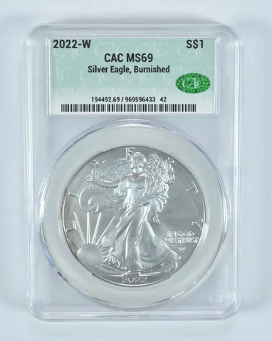 2022-W Burnished Silver Eagle MS69 CAC CACg