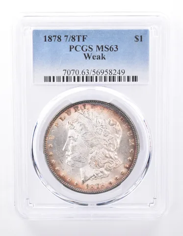 1878 7/8TF Morgan Silver Dollar Weak MS63 PCGS Beautiful Tone *9403