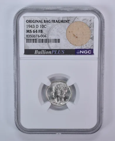1943-D Mercury Dime Original Bag Fragment MS64 FB NGC