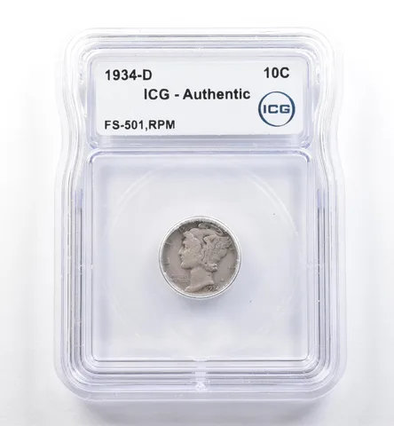 1934-D Mercury Dime FS-501 RPM Authentic ICG *6003