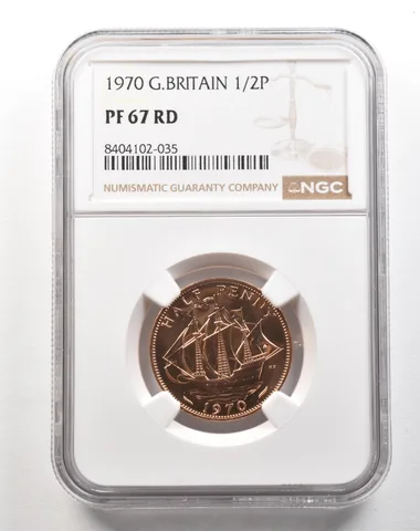 1970 Great Britain 1/2 Penny PF67 RD NGC a5163