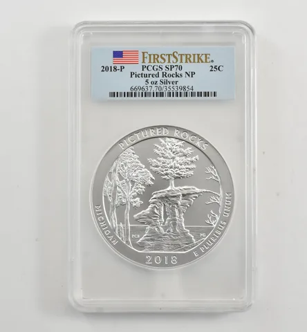 2018-P 5 Oz Silver Quarter ATB Pictured Rocks SP70 PCGS *1717