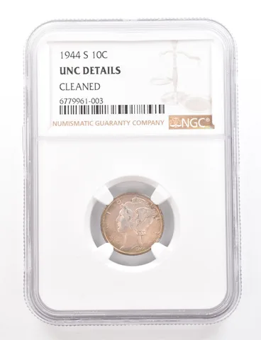 1944-S Mercury Dime Unc Details Cleaned NGC Beautiful Tone *3415