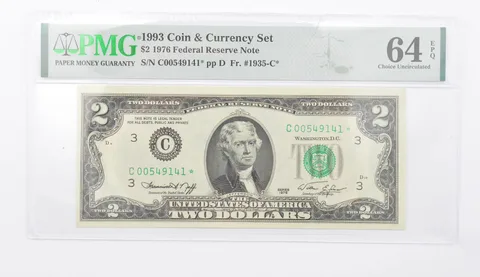 1976 $2 FR Note FR# 1935-C* 1993 Coin & Currency Set PMG 64 EPQ Choice UNC *1804