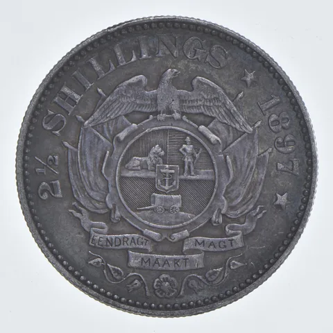 SILVER - WORLD Coin - 1897 South Africa 2 1/2 Shillings - World Silver Coin *787