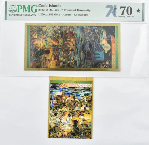 PMG 70* STAR Gem Unc 2022 Cook Islands $2 Knowledge 1/200 oz Gold COA *2888
