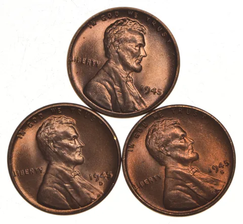 Choice Unc 1945 P+D+S Lincoln Wheat Cent Gem BU Collection Lot Set