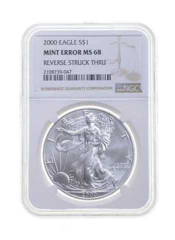 MS68 MINT ERROR 2000 American Silver Eagle - REV Struck Thru - Graded NGC a4282
