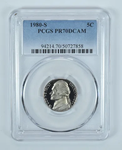 1980-S Jefferson Nickel PR70 DCAM PCGS Blue Label