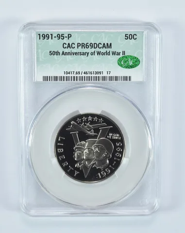 1991-95-P World War 2 WWII Commemorative Half Dollar PR69 DCAM CAC CACg