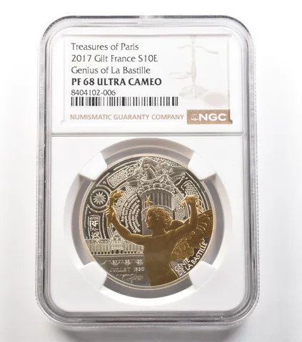 2017 France 10 Euro Silver Gilt Genius Of La Bastille PF68 UCAM NGC a5306