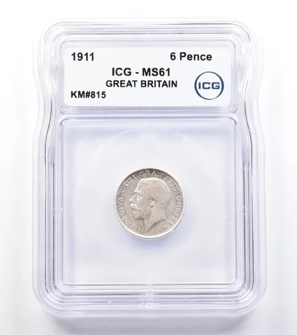 1911 Great Britain 6 Pence KM#815 MS61 ICG *1806