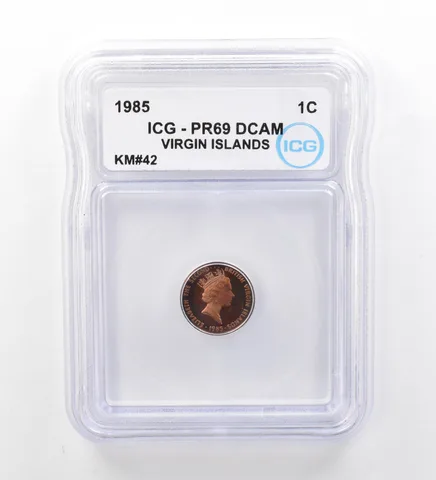 1985 Virgin Islands 1 Cent KM#42 PR69 DCAM ICG Beautiful Tone a1986
