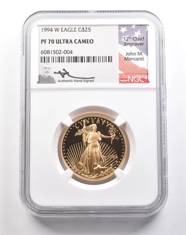 1994-W $25 American Gold Eagle Mercanti 1/2 Oz Gold PF70 UCAM NGC *5429