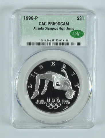 1996-P Olympic High Jump Commemorative Silver Dollar PR69 DCAM CAC CACg