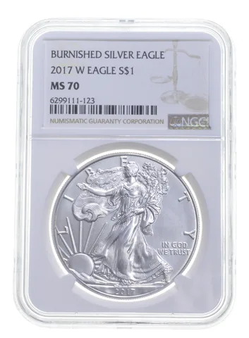 2017-W BURNISHED SILVER EAGLE MS70 NGC CLASSIC BROWN LABEL
