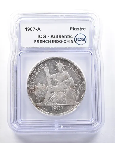 1907 A French Indo-China Piastre Authentic ICG *3930