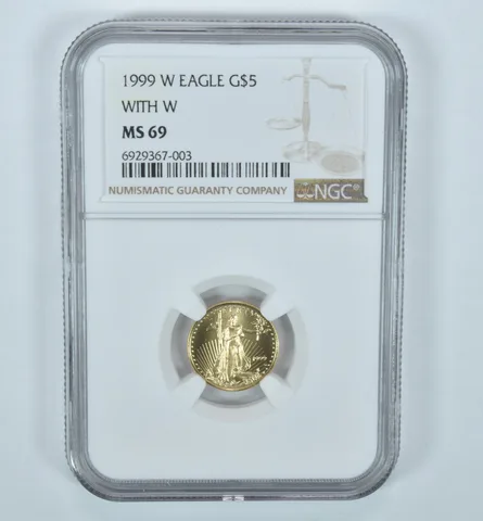 1999-W $5 American Gold Eagle With W 1/10 Oz 0.1 Oz Gold MS69 NGC Brown Label