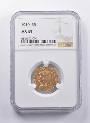 MS63 1910 $5 Indian Head Gold Half Eagle NGC PPQ a6737