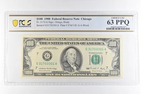 1988 $100 Chicago IL FRN Fr#2172-G Choice Unc 63 PPQ PCGS *6896