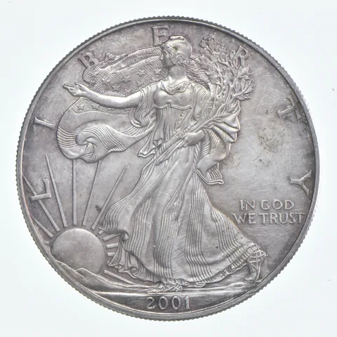 Beautiful Toned - 2001 American Silver Eagle 1 Troy Oz .999 Fine Silver *928