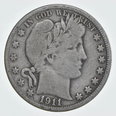 1911 (P) Barber Half Dollar 90% Silver VG Condition