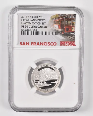 2014-S Silver PF70 Great Sand Dunes Quarter NGC Limited Edition SF Lbl
