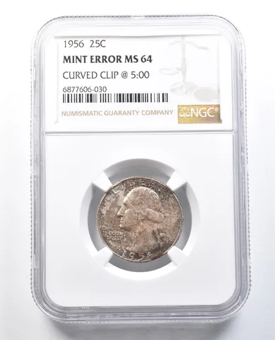 1956 Washington Quarter Mint Error Curved Clip @ 5:00 MS64 NGC *8207