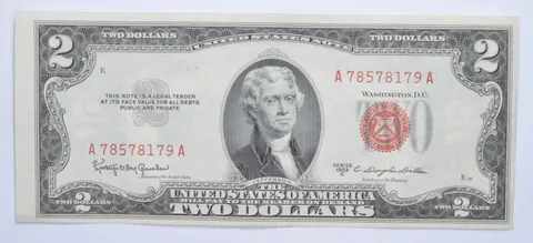 $2 1953-C Red Seal Two Dollar US Jefferson Note Bill US Currency Crisp UNC