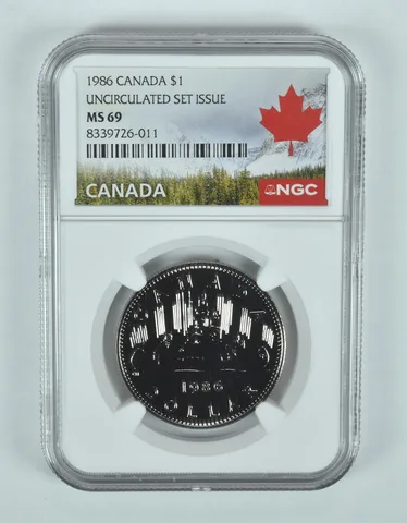 1986 Canada 1 Dollar Voyageur Unc Set Issue MS69 NGC Canada Label