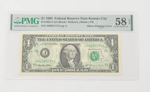 Choice About UNC 58 EPQ 1995 $1 FRN FR#1922-J Printing Error PMG *6566
