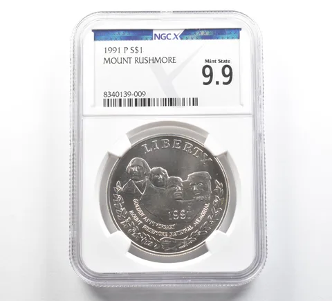 1991-P Mount Rushmore Commemorative Silver Dollar Mint State 9.9 NGC X NGCX