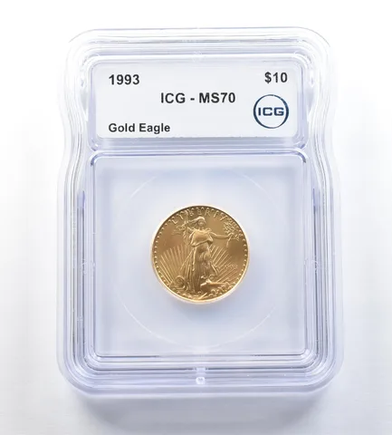 1993 $10 American Gold Eagle 1/4 Oz Gold MS70 ICG