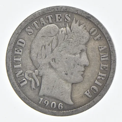 1906 (P) Barber Dime 90% Silver FINE Condition