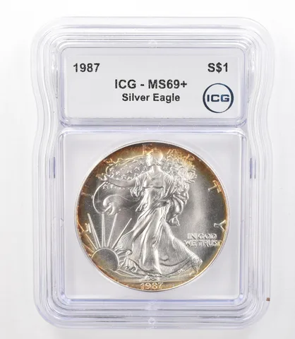 1987 American Silver Eagle MS69+ ICG Peripheral Tone *3159