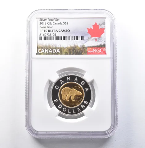 2018 Canada 2 Dollars Gilt Polar Bear Silver Proof Set PF70 UCAM NGC *5830