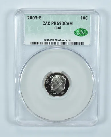 2003-S Roosevelt Dime CLAD PR69 DCAM CAC CACg