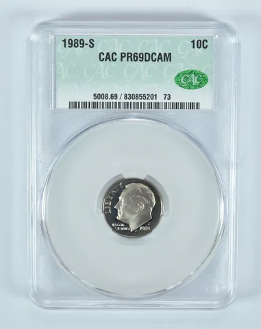 1989-S Roosevelt Dime PR69 DCAM CAC CACg