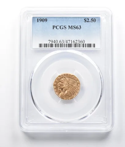 MS63 1909 $2.50 Indian Head Gold Quarter Eagle PCGS a8087