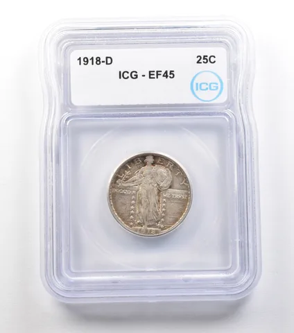 1918-D Standing Liberty Quarter EF45 ICG a1501