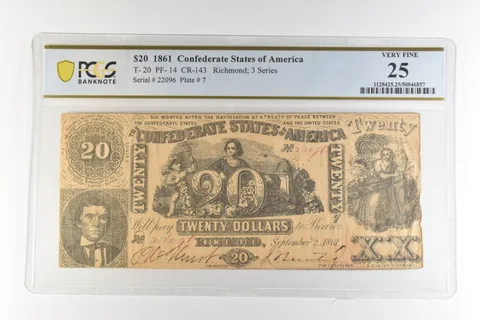 1861 $20 Confederate States America T-20 PF-14 CR-143 Very Fine 25 PCGS *4482