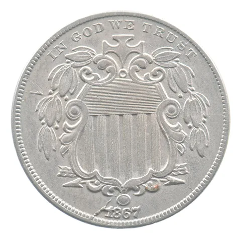 1867 Shield Nickel Cud Error *4485