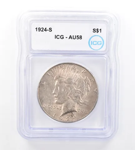 1924-S Peace Silver Dollar AU58 ICG Beautiful Tone *1658