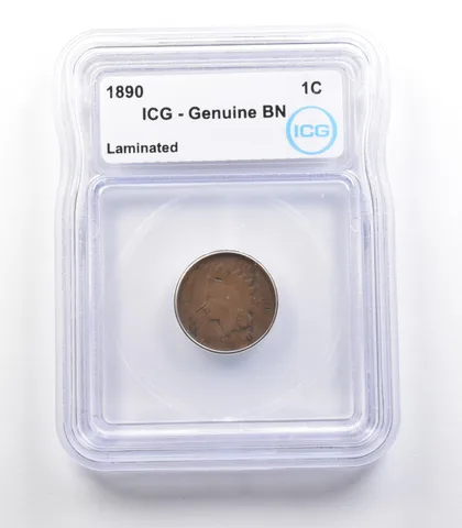 1890 Indian Head Cent Mint Error Laminated Genuine BN ICG *2321