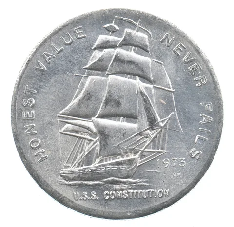 VINTAGE Art Bar/Round '73 USS Constitution Honest Never Fails Silver 1 T Oz *183