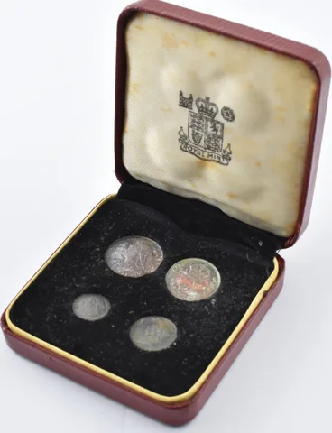 1900 Great Britain 4 Coin Silver Maundy Set With Case a3876
