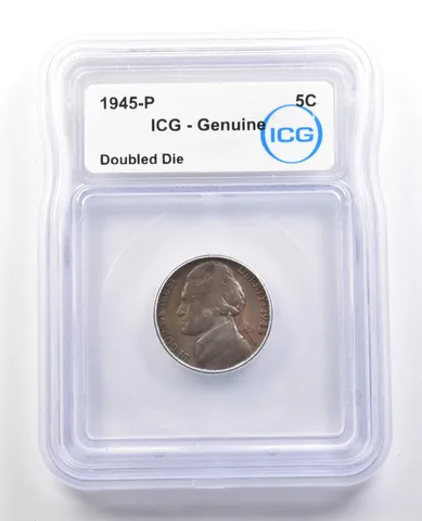 1945-P Jefferson Nickel Doubled Die Genuine ICG *0872