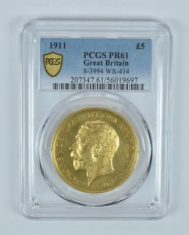 1911 Great Britain 5 Pound Gold Sovereign S-3994 WR-414 PR61 PCGS *9176
